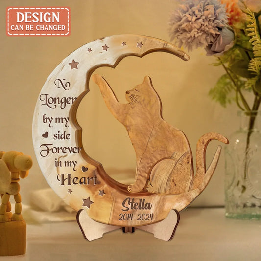 Personalized Memorial Wooden Art - Memorial Gift Idea For Cat Owner - No Longer By My Side Forever In My Heart