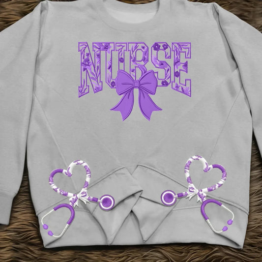 Chinoiserie Floral Pattern Nurse Embroidered Side Split Sweatshirt - Gift Idea For Nurse/ Friend
