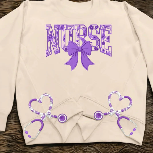 Chinoiserie Floral Pattern Nurse Embroidered Side Split Sweatshirt - Gift Idea For Nurse/ Friend