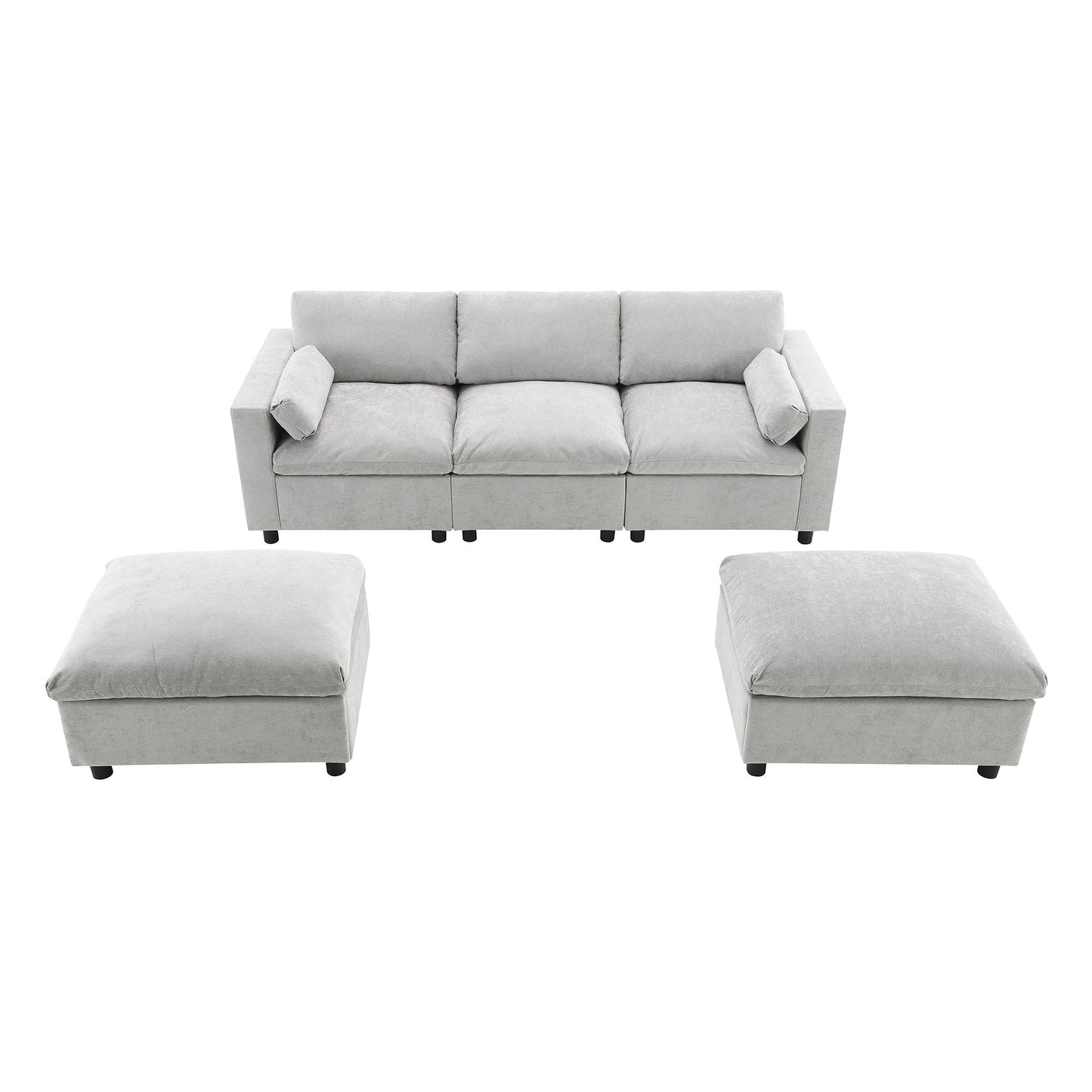 Modular Sectional With Storage Pockets, 5 Seat U Shaped Couch Set With Pillows, Free Combination Modern Cloud Sofa With 2 Movable Ottoman