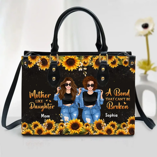 Personalized Mom Leather Handbag With Long Straps - Custom Mother's Day Gift Idea For Mom/ Grandma