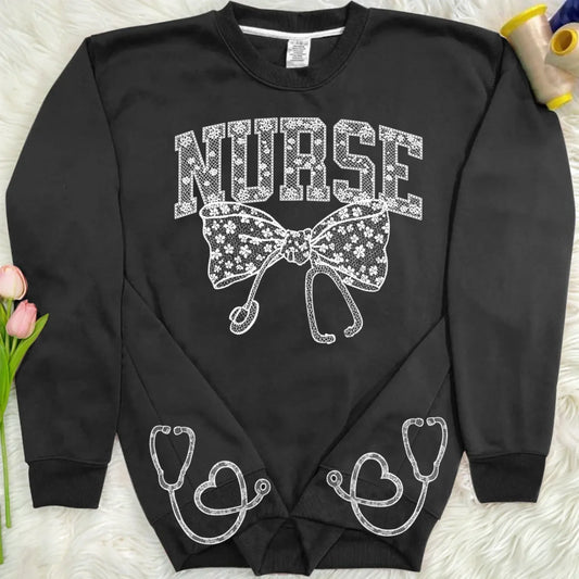 Pattern Nurse Embroidered Side Split Sweatshirt - Gift Idea For Nurse/ Friend