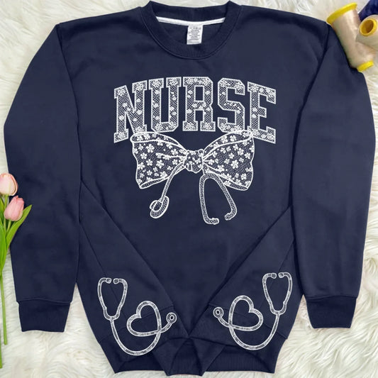 Pattern Nurse Embroidered Side Split Sweatshirt - Gift Idea For Nurse/ Friend