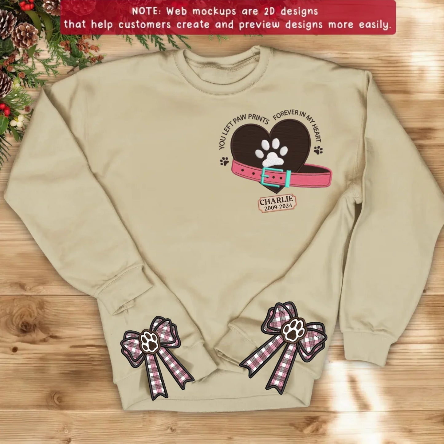 Personalized Dog Memorial Side Bow Split Embroidered Sweatshirt - Memorial Gift Idea For Dog Owners