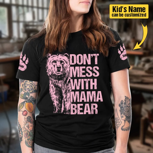 Personalized Bear AOP T-shirt - Gift Idea For Mom/Mother's Day with up to 2 Kids - Don't Mess With Mama Bear