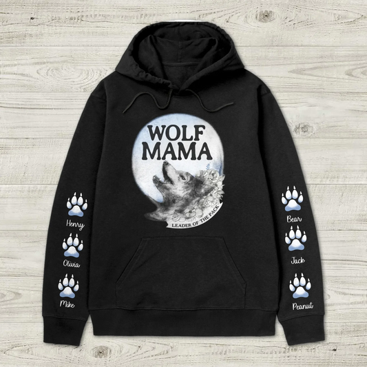 Personalized Wolf AOP Hoodie - Gift Idea For Mother's Day With Up To 6 Kids - Wolf Mama