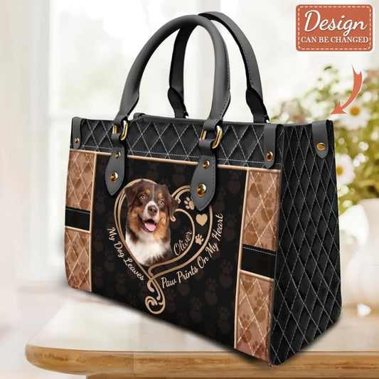 Personalized Photo PU Leather Handbag - Gift Idea For Dog/Cat Lover - Upload Photo - My Dog Leaves Paw Prints On My Heart