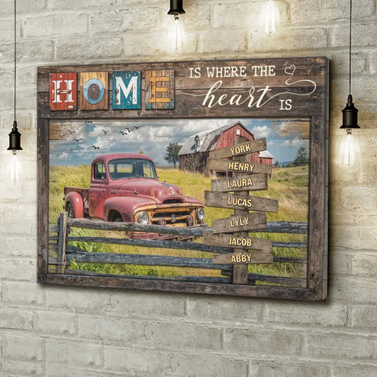Personalized Family Canvas - Gift Idea For Family with up to 7 Members - Home Is Where The Heart Is