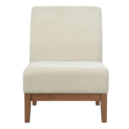 Upholstered Accent Chair - Beige / Walnut