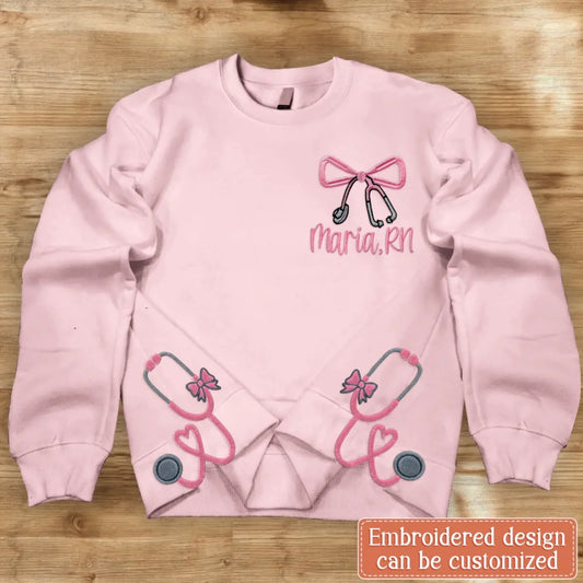Personalized Stethoscope Doctor/Nurse/Medical Embroidered Side Split Sweater - Gift For Doctor/Nurse - Custom Name