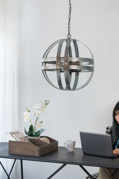 4 Light Galvanized Chandelier, Hanging Light Fixture With Adjustable Chain For Kitchen, Bulb Not Included - Gray