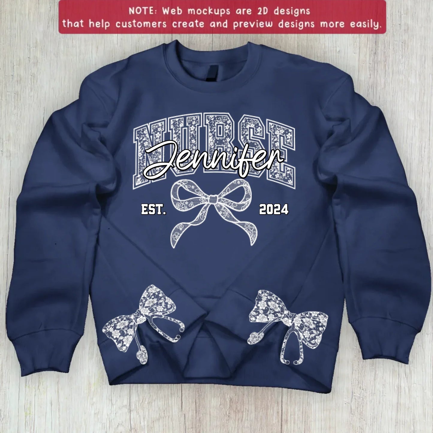 Custom Name And Year Coquette Nurse Split Side Bow Embroidered Sweater - Gift Idea For Nurse