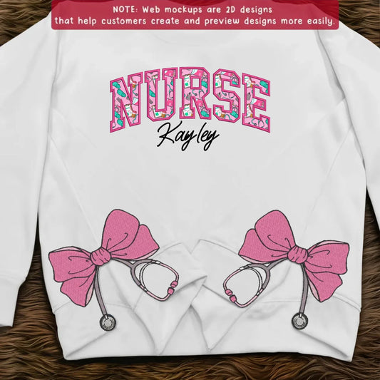 Personalized Applique Nurse Embroidered Side Bow Sweatshirt - Gift Idea For Nurse