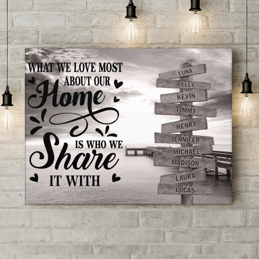 Personalized Family Canvas - Gift Idea For Family/Parents with up to 10 Members - What We Love Most About Our Home Is Who We Share It With