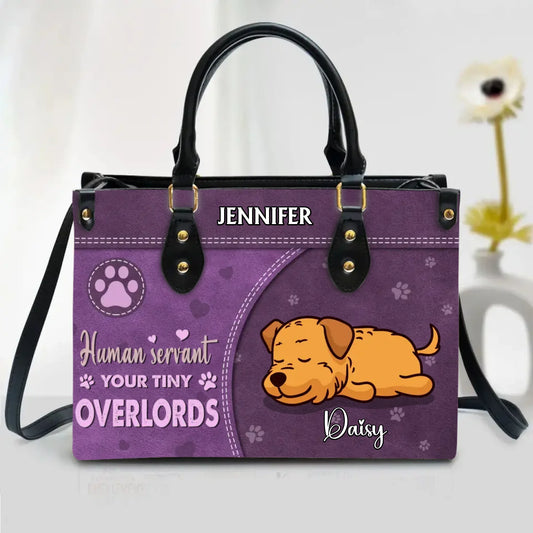 Personalized Dog Mom Leather Handbag  - Mother's Day Gift Idea For Dog Lover - Up to 7 Dogs - Human Servant Your Tiny Overlords