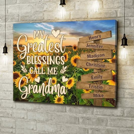 Custom Grandma & Grandkids Canvas - Gift Idea For Grandma/Grandkid - My Greatest Blessings Call Me Grandma