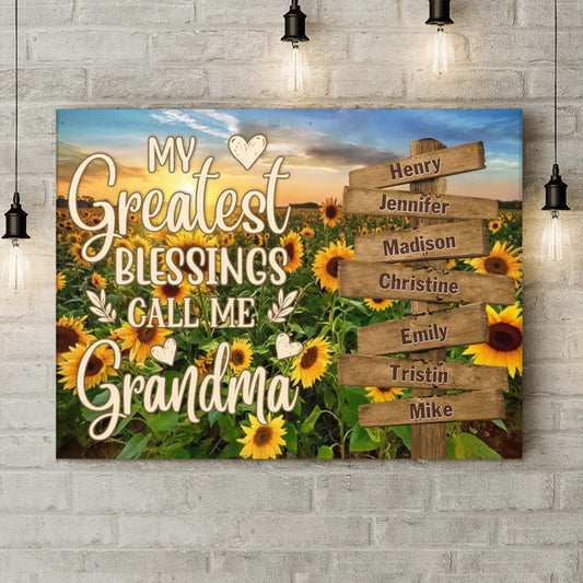 Custom Grandma & Grandkids Canvas - Gift Idea For Grandma/Grandkid - My Greatest Blessings Call Me Grandma