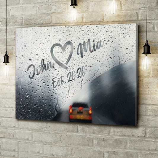 Personalized Couple Rainy Window Canvas - Anniverary Gift Idea For Couple - Custom Name And Year