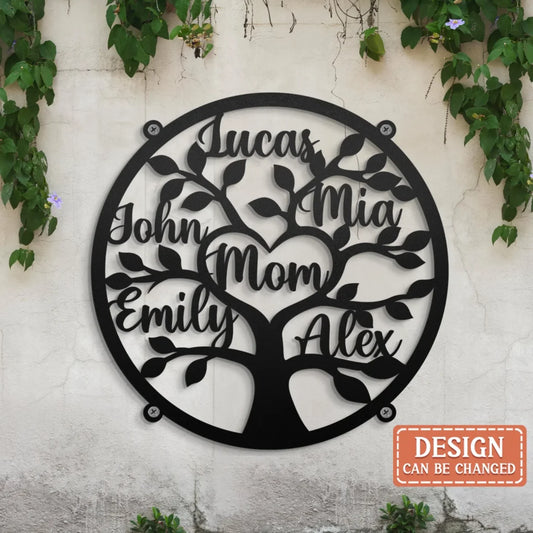 Personalized Family Mom Black Metal Sign - Gift Idea For Family/Mother/Grandma - Up to 7 Kids