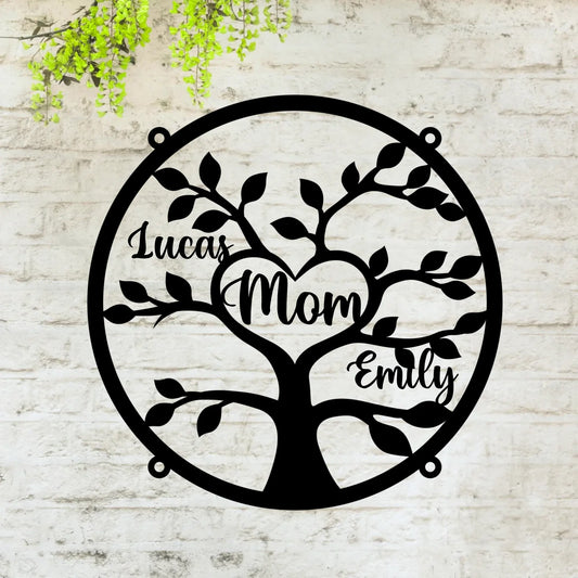 Personalized Family Mom Black Metal Sign - Gift Idea For Family/Mother/Grandma - Up to 7 Kids