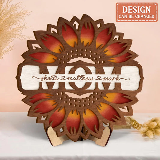 Personalized Mom/Grandma Sunflower Wooden Art - Mother's Day/Birthday Gift Idea For Mom/Nana - Custom Names