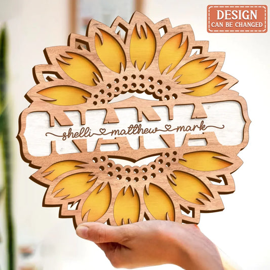 Personalized Mom/Grandma Sunflower Wooden Art - Mother's Day/Birthday Gift For Mom/Nana - Custom Names