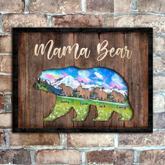 Custom Mama Bear Wooden Art - Up to 4 Kids - Gift Idea For Grandma/Grandkid