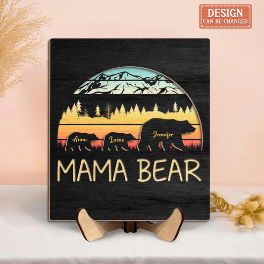 Personalized Mama Bear Wooden Art - Mother's Day/Birthday Gift For Mom - Up to 5 Kids
