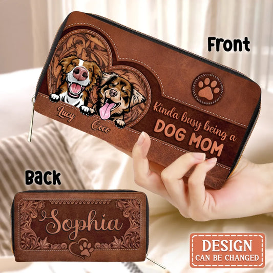 Personalized Pet Mom Long Wallet - Gift Idea For Dog/Cat Lover - Up to 4 Pets - Kinda Busy Being A Dog Mom