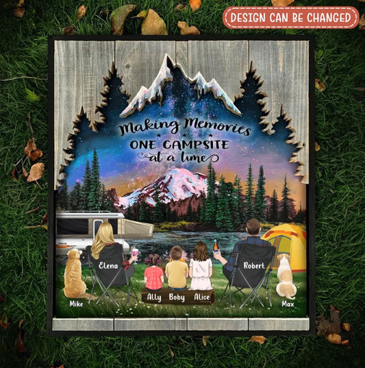 Personalized Camping Wooden Sign - Gift Idea For Camping Lover/Family - Parents/Couple With Up to 3 Kids And 3 Pets - Making Memories One Campsite At A Time