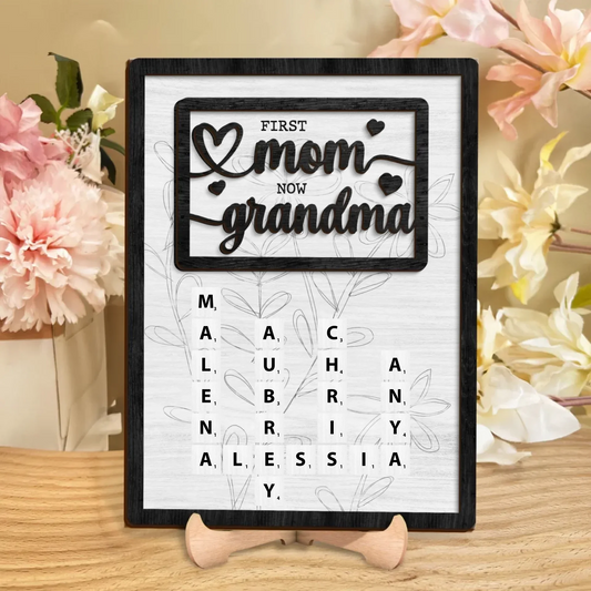 Personalized First Mom Now Grandma Wooden Art - Mother's Day Gift Idea For Grandma/Mom - Custom Crossword Names