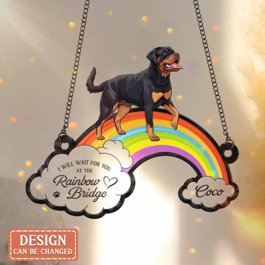 Personalized Dog Memorial Hanging Suncatcher Ornament - Memorial Gift Idea For Loss Of Dog - I Will Wait For You At The Rainbow