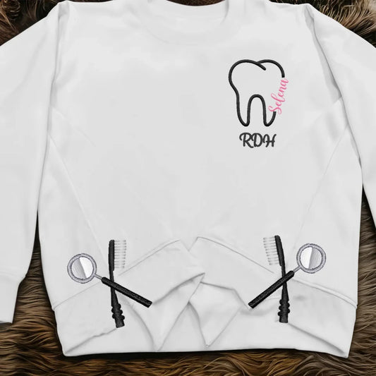 Personalized Dental RDH Embroidered Split Side Sweatshirt - Gift Idea For Birthday/Dentist