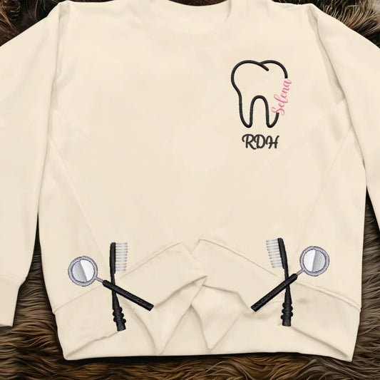 Personalized Dental RDH Embroidered Split Side Sweatshirt - Gift Idea For Birthday/Dentist