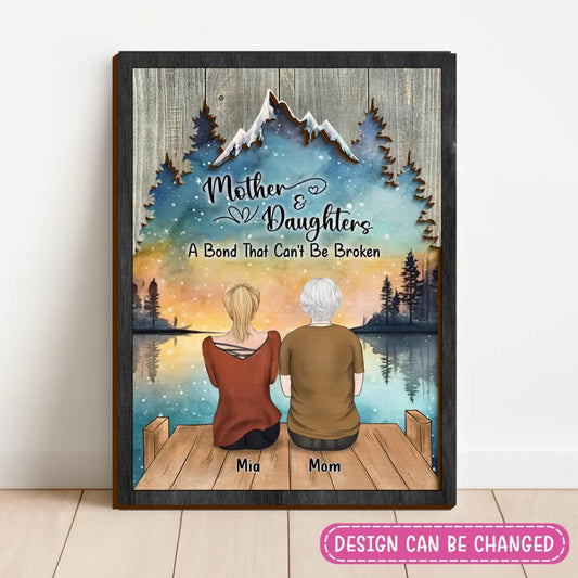 Personalized Mother And Kids Wooden Art - Mother's Day Gift Idea - Mother & Daughters A Bond That Can't Be Broken