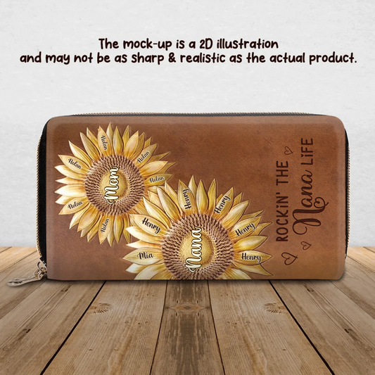 Personalized First Mom Now Grandma Sunflower Long Wallet - Best Mother's Day Gift Idea - Rockin's The Nana Life