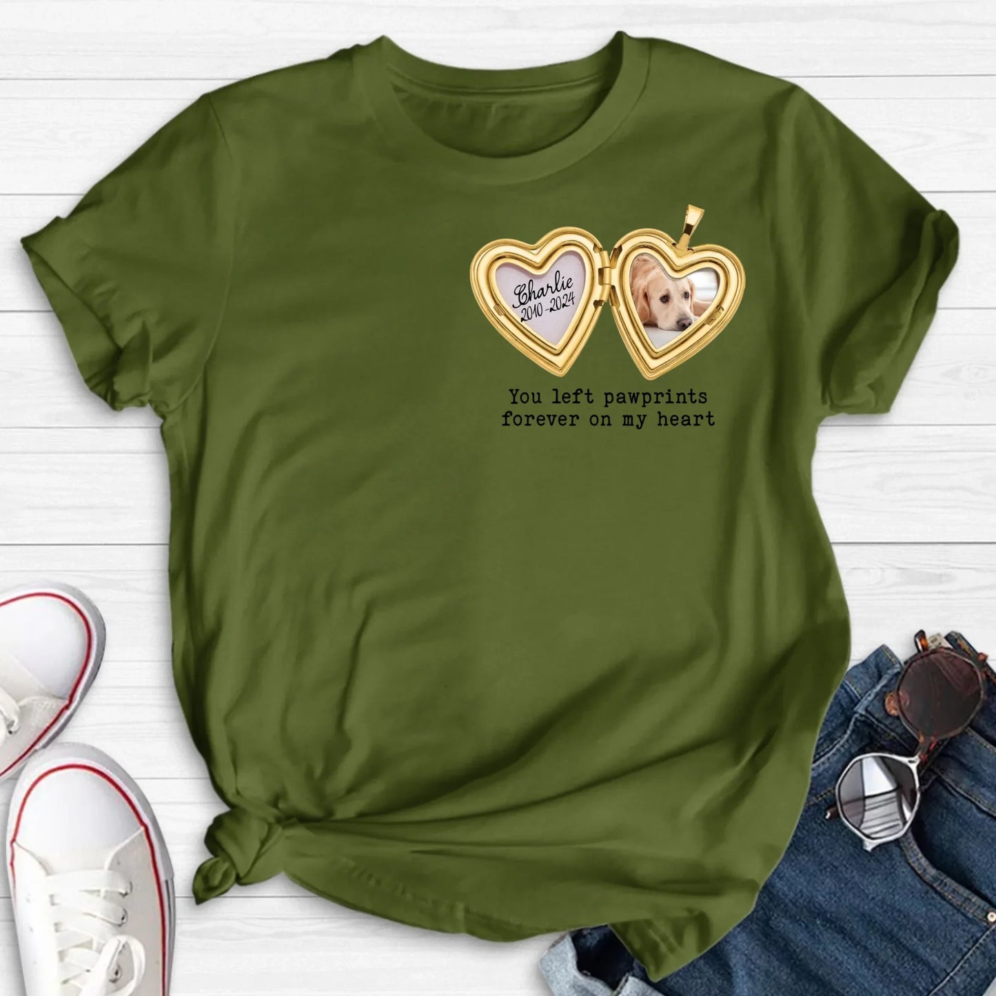 Personalized Dog T-Shirt/Sweatshirt/Hoodie - Gift Idea For Dog Lovers - You Left Pawprints Forever On My Heart