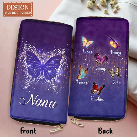 Personalized Grandma Butterfly Long Wallet - Mother's Day Gift For Grandma/ Mom