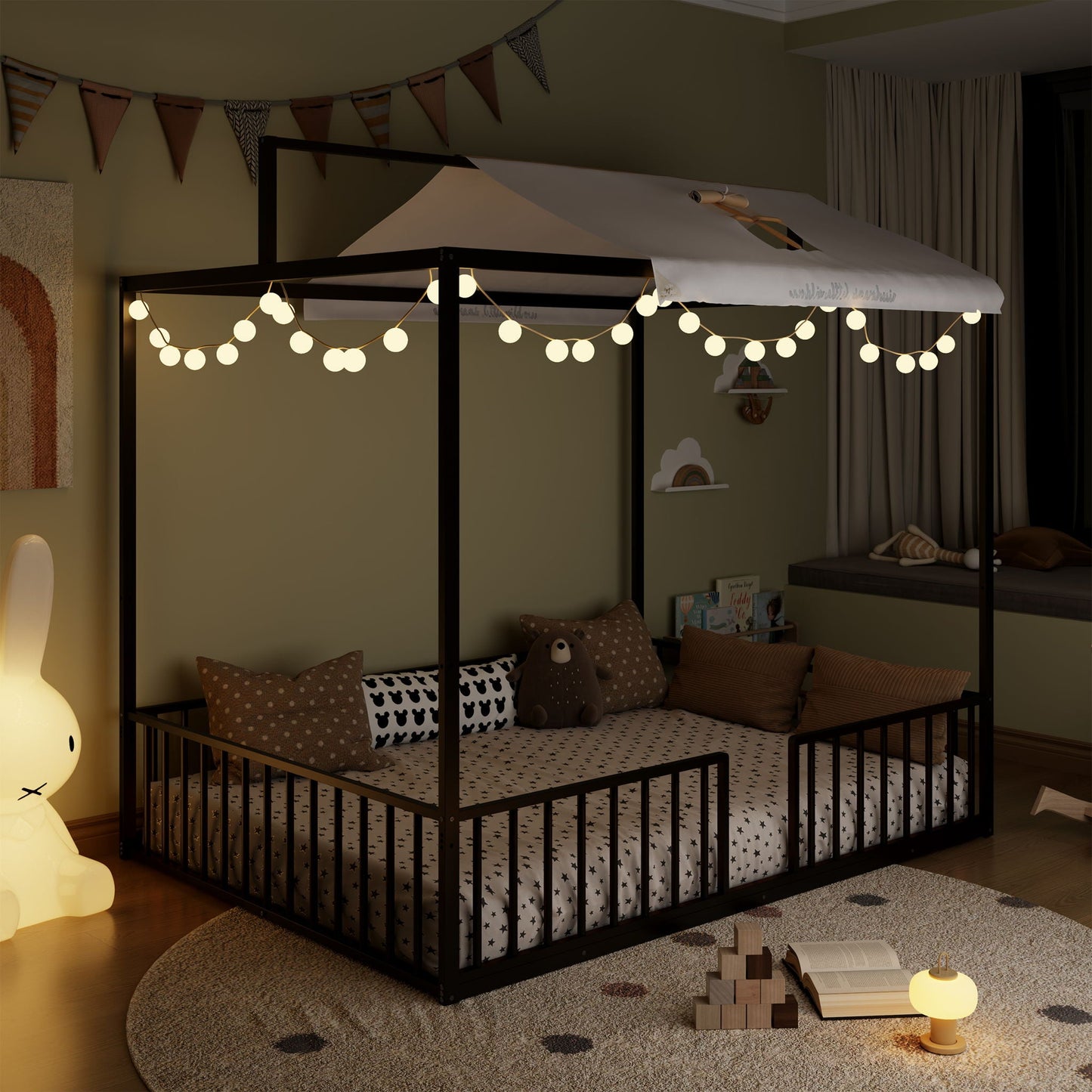3 In 1 Convertible Montessori Floor Bed With Fenced Support