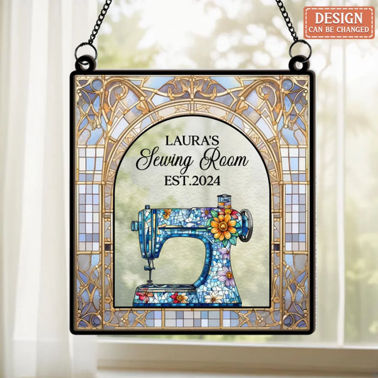 Personalized Custom Name Sewing Machine Craft Room - Custom Shape Suncatcher Hanging Ornament - Mother's Day Gift Idea