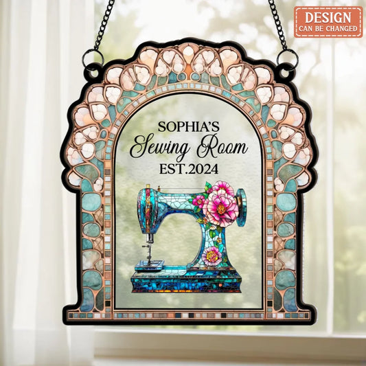 Personalized Custom Name Sewing Machine Craft Room - Custom Shape Suncatcher Hanging Ornament - Mother's Day Gift Idea