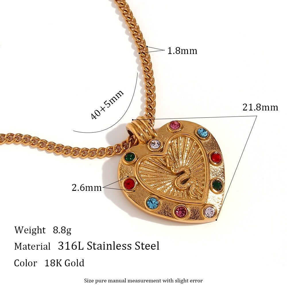 Aura Gold Celestial Moon & Star Disc Necklace | Vintage Titanium Stainless Steel Medallion | Retro Sun & Moon Crystal Charm Jewelry