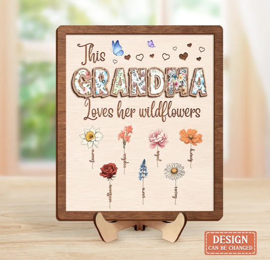 Personalized Mother Wooden Art - Mother's Day Gift  For Mom/ Grandma al Her Wildflowers