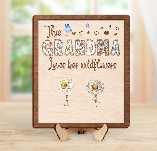 Personalized Mother Wooden Art - Mother's Day Gift  For Mom/ Grandma al Her Wildflowers