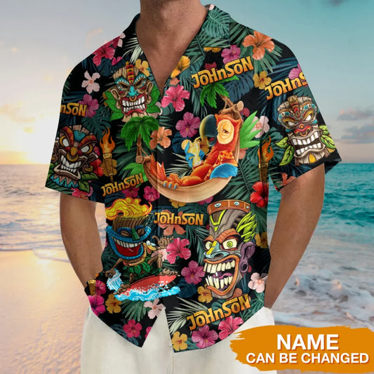 Personalized Hawaiian Shirt - Custom Tiki Tropical Design With Name - Beach Party Aloha Shirt for Men and Women
