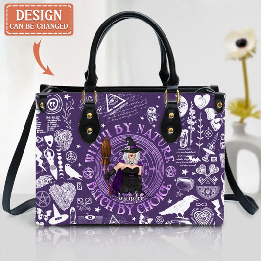 Personalized Witch PU Leather Handbag with Long Straps - Gift Idea For Halloween/Witch/Friend - Witch By Nature Bitch By Choice
