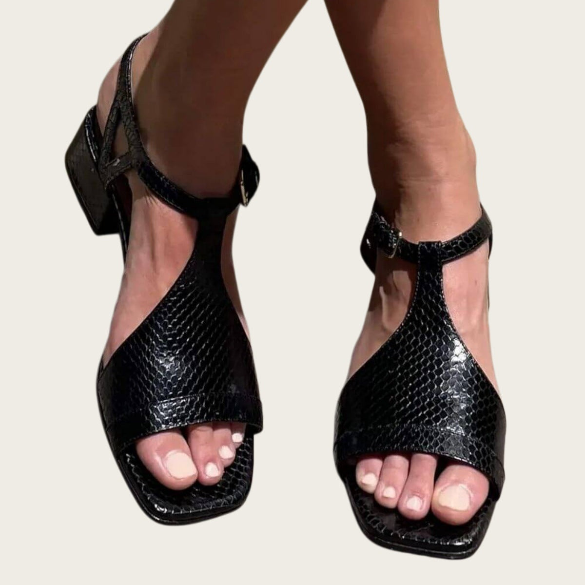 Womens Sandals With A Square Toe And Strap Buckle