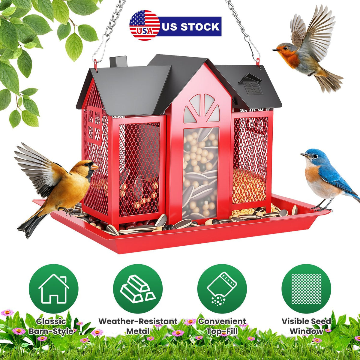 Barn Bird Feeder with Lift Top Lid and Viewing Window