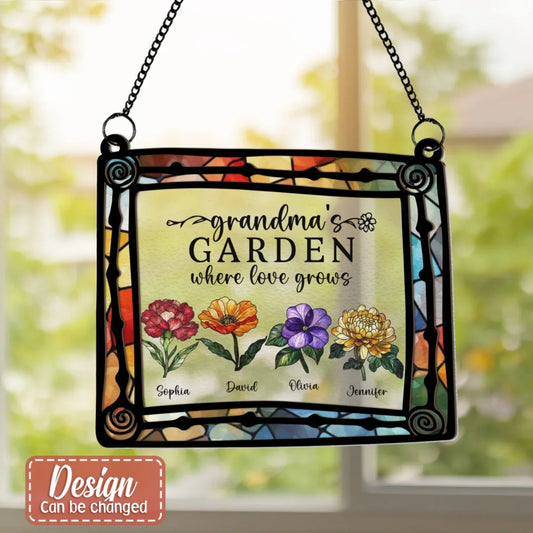 Personalized Grandma Garden Suncatcher Acrylic Hanging Ornament - Up to 12 Kids - Mother's Day Gift Idea For Grandma - Where Love Grows