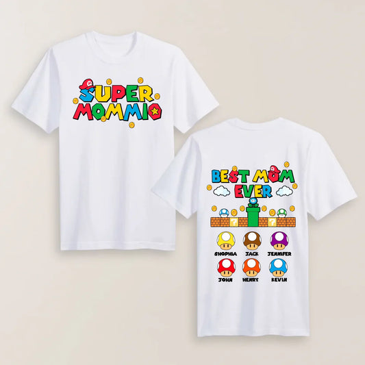 Personalized Super Mommio Shirt with Kids Names - Gift for Mother's Day Shirt